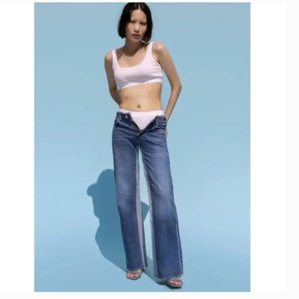 Adriano Goldschmied Daily Blue Denim Virgo Two Tone Wide Leg Jeans